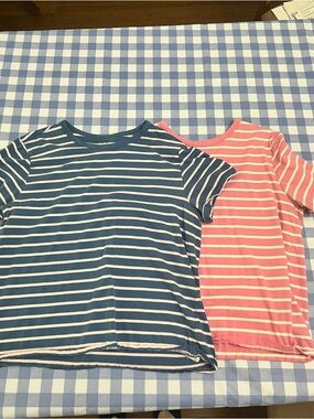 GAP Pink and White Striped Tee set Large Tall